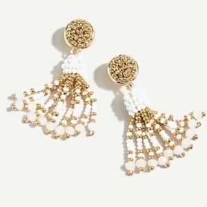J. Crew Blue Beaded tassel earrings Gold White  NWT